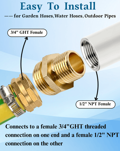 Garden hose to 1/2" pipe adapter connecting hose to irrigation system