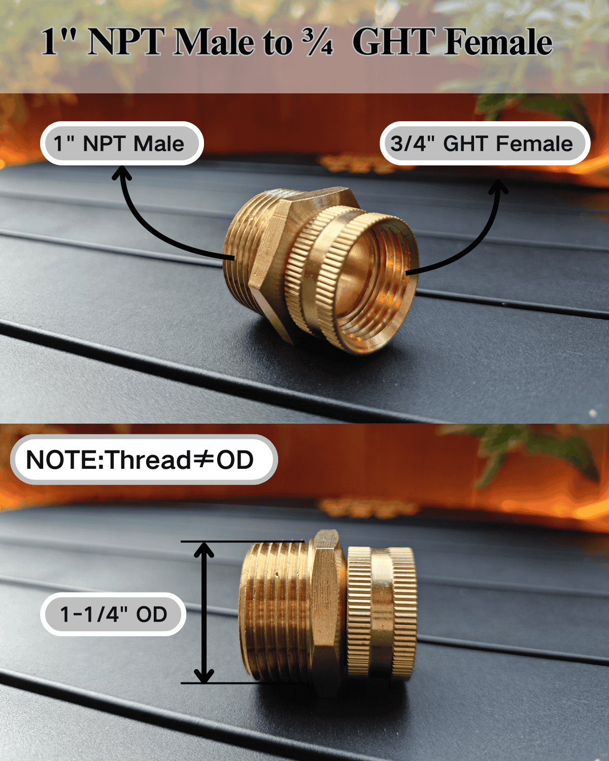 3/4" GHT Female to 1" NPT Male