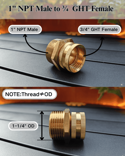 3/4" GHT Female to 1" NPT Male