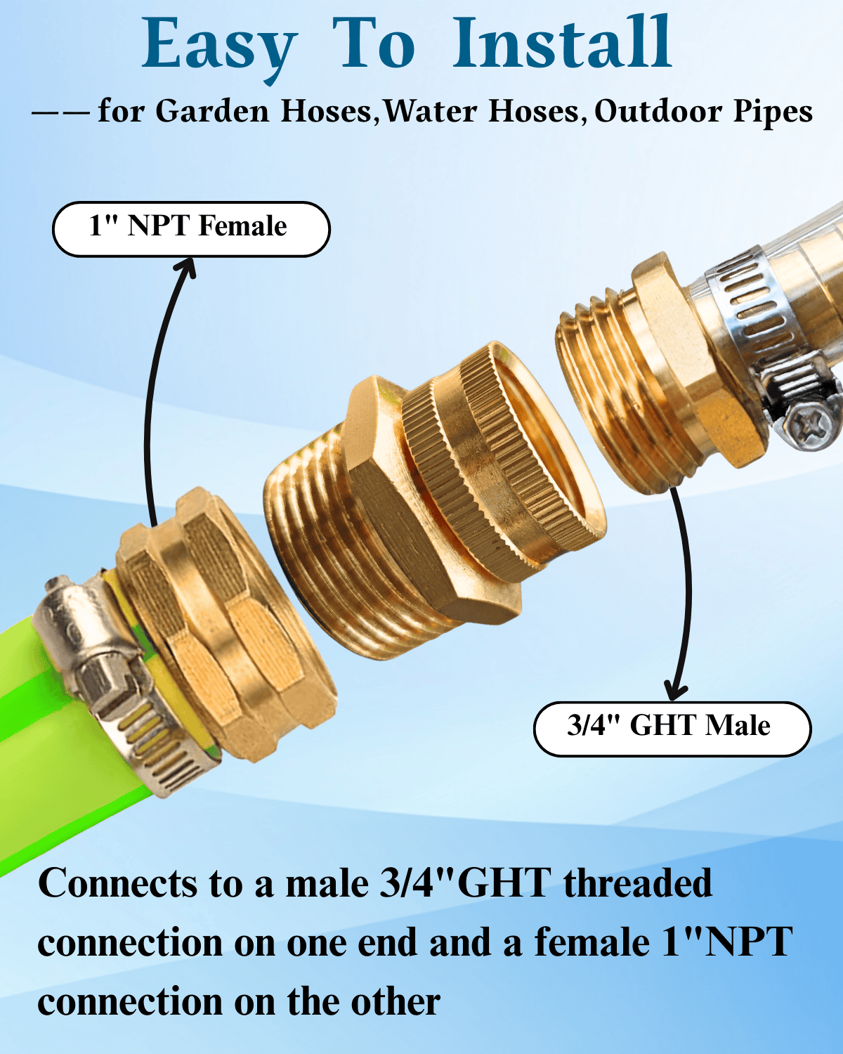 3/4" GHT Female to 1" NPT Male