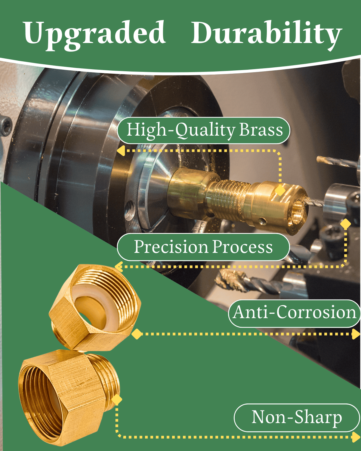 Solid brass 3/4" GHT male x 1" NPT female connector, rust-resistant