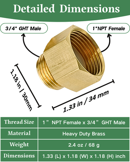 Garden hose to 1" pipe adapter connecting hose to irrigation system