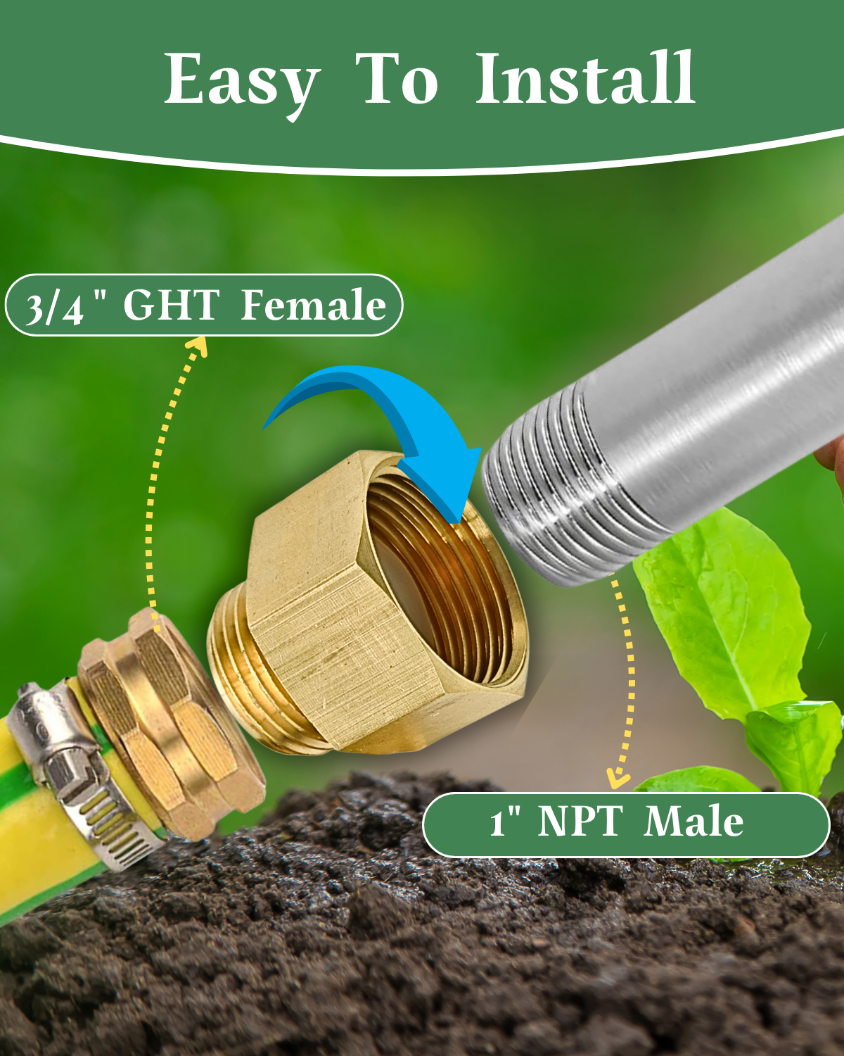 3/4" GHT male to 1" NPT female adapter thread diagram