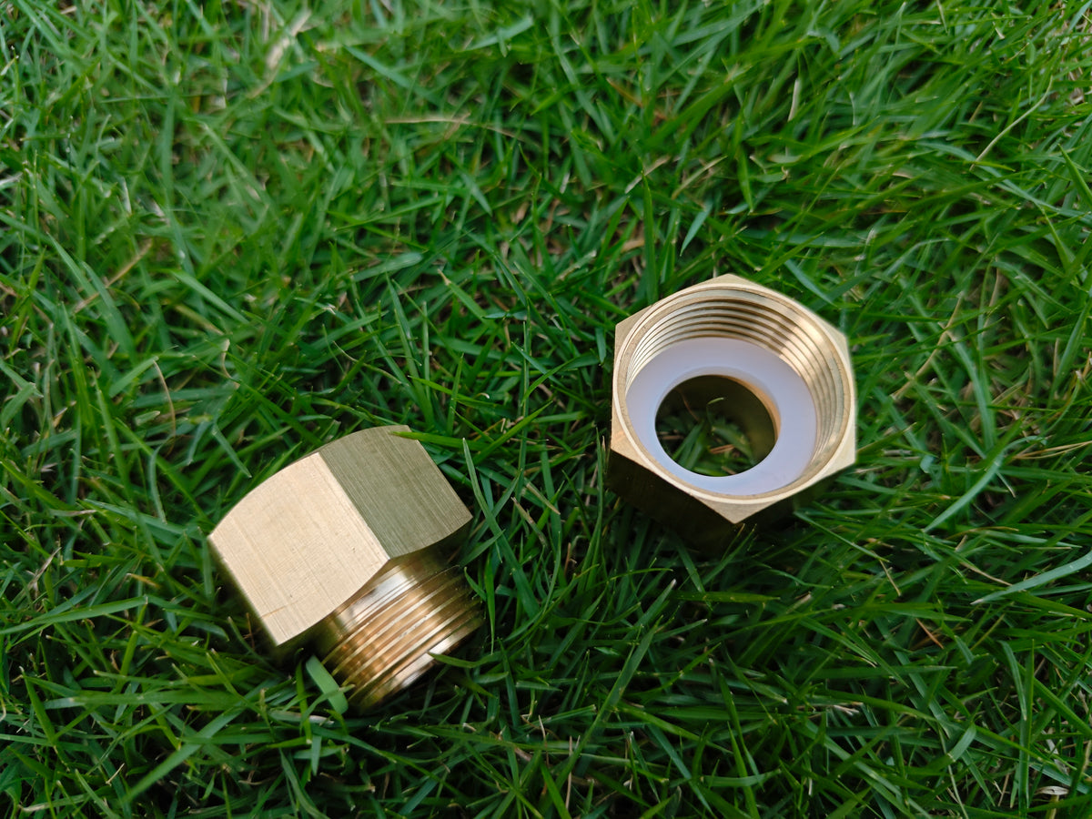1" NPT female to 3/4" GHT male adapter dimensions and connection type
