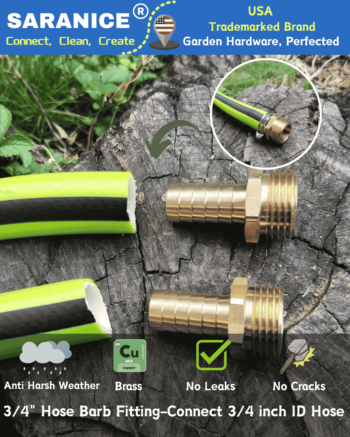 3/4" Barb to GHT Male ( 2 Pack）