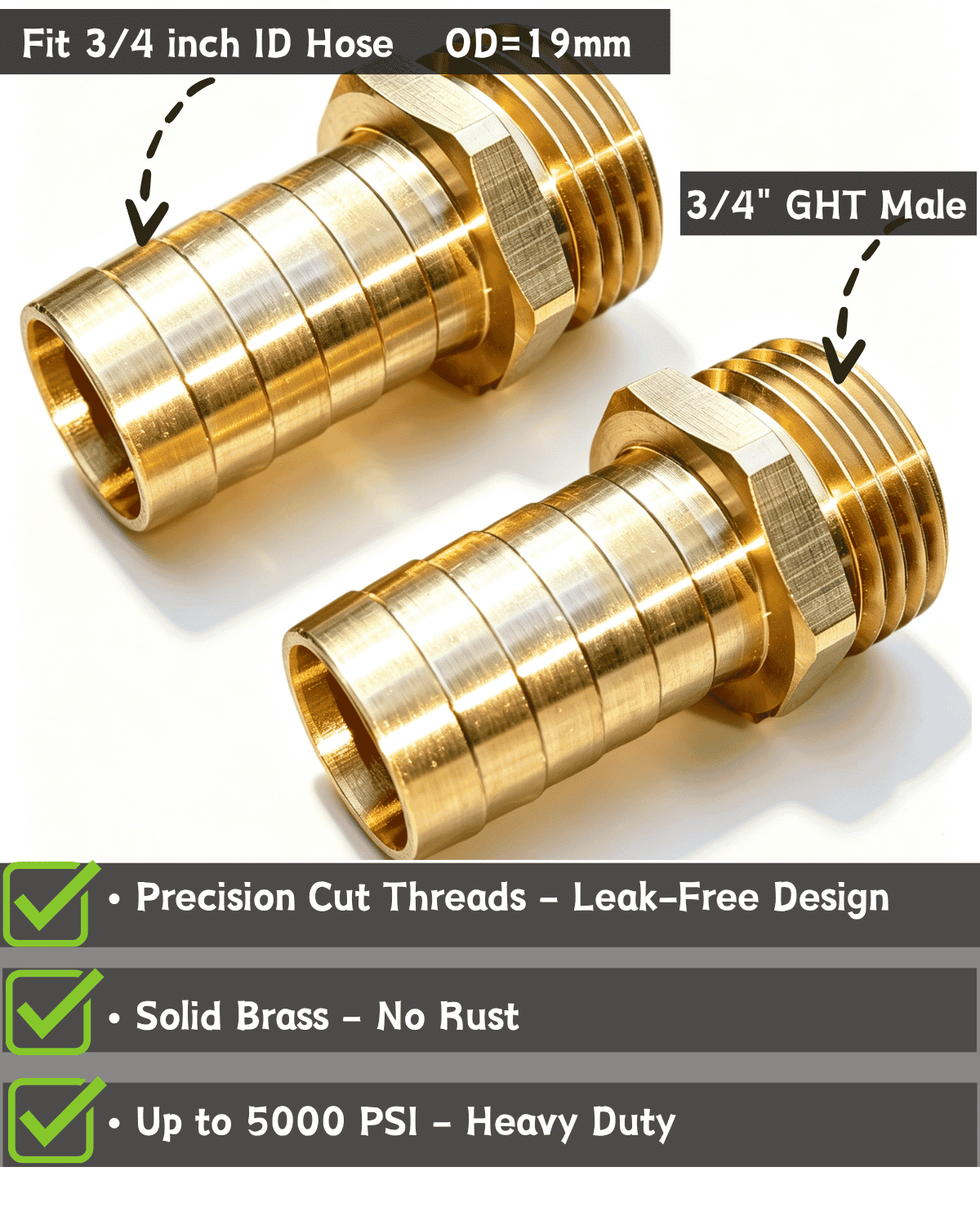 3/4" Barb to GHT Male ( 2 Pack）