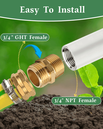 Solid brass 3/4" GHT male x 3/4" NPT male connector, rust-resistant