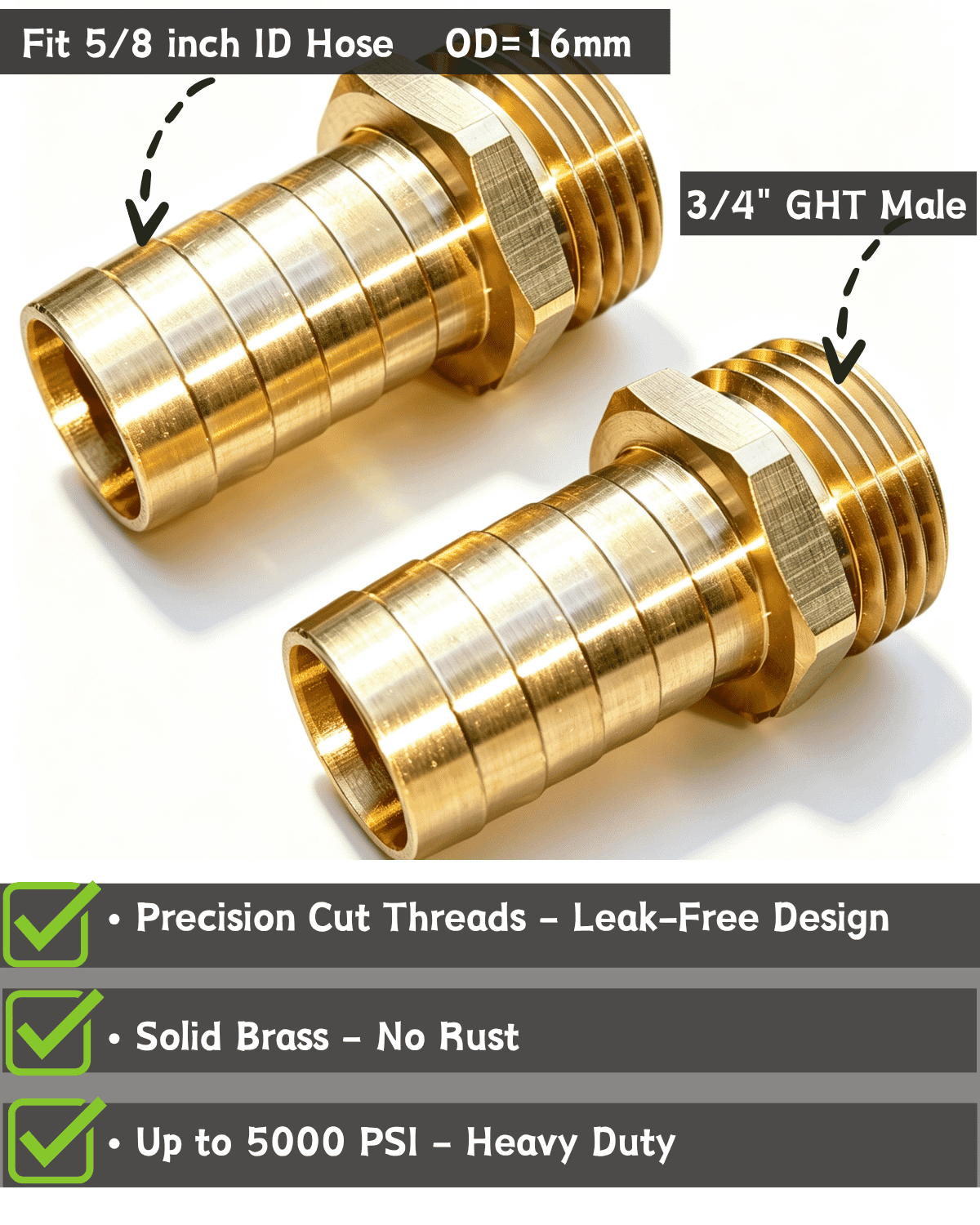 5/8" Barb to GHT Male (2 Pack）