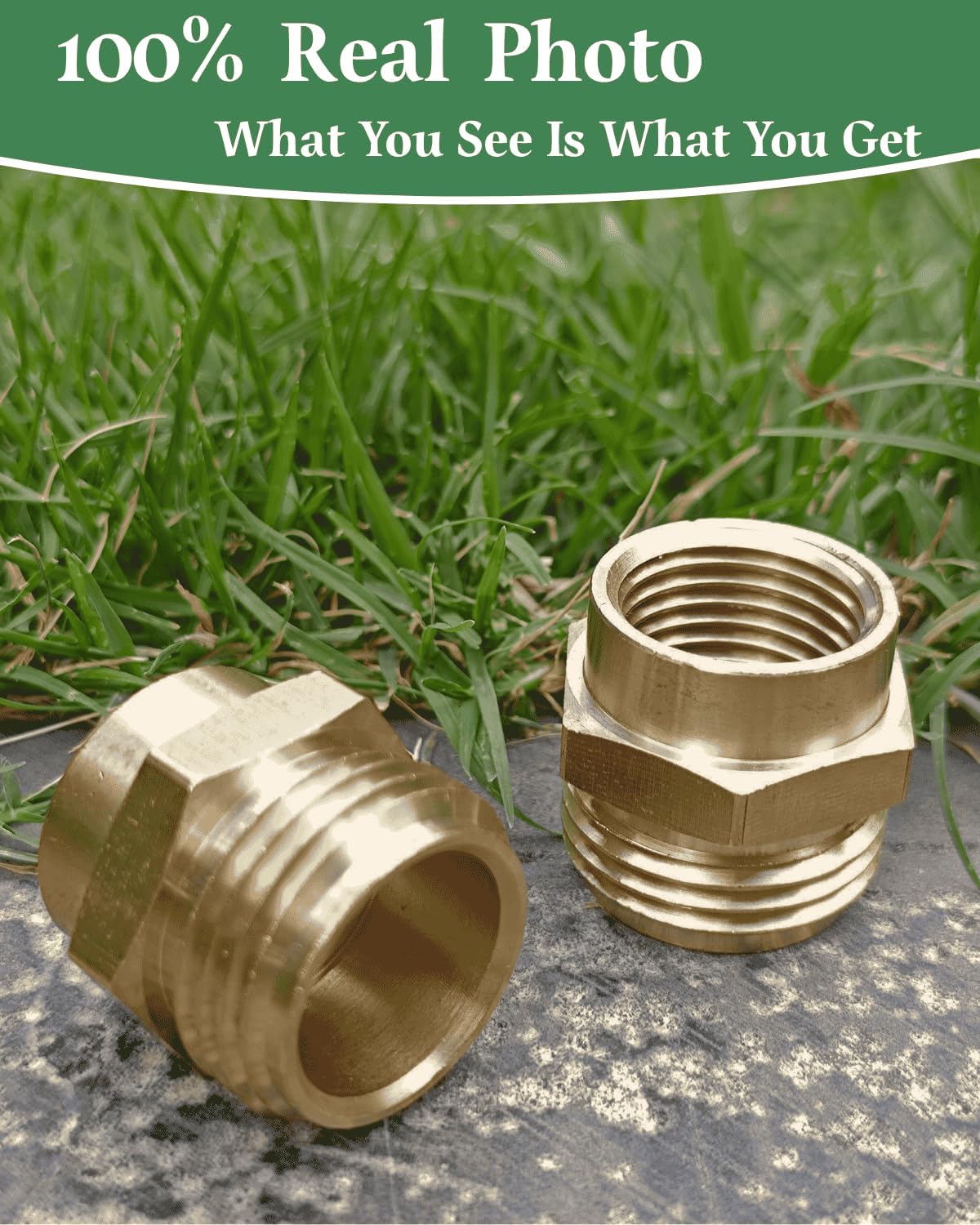 1/2 NPT Female to 3/4 GHT Male Garden Hose Adapter,Female to Male Hose Connector No Leak,Brass Ght to Npt Adapter Suitable for Garden Hoses,Water Hoses, Outdoor Pipes(2 Pack)