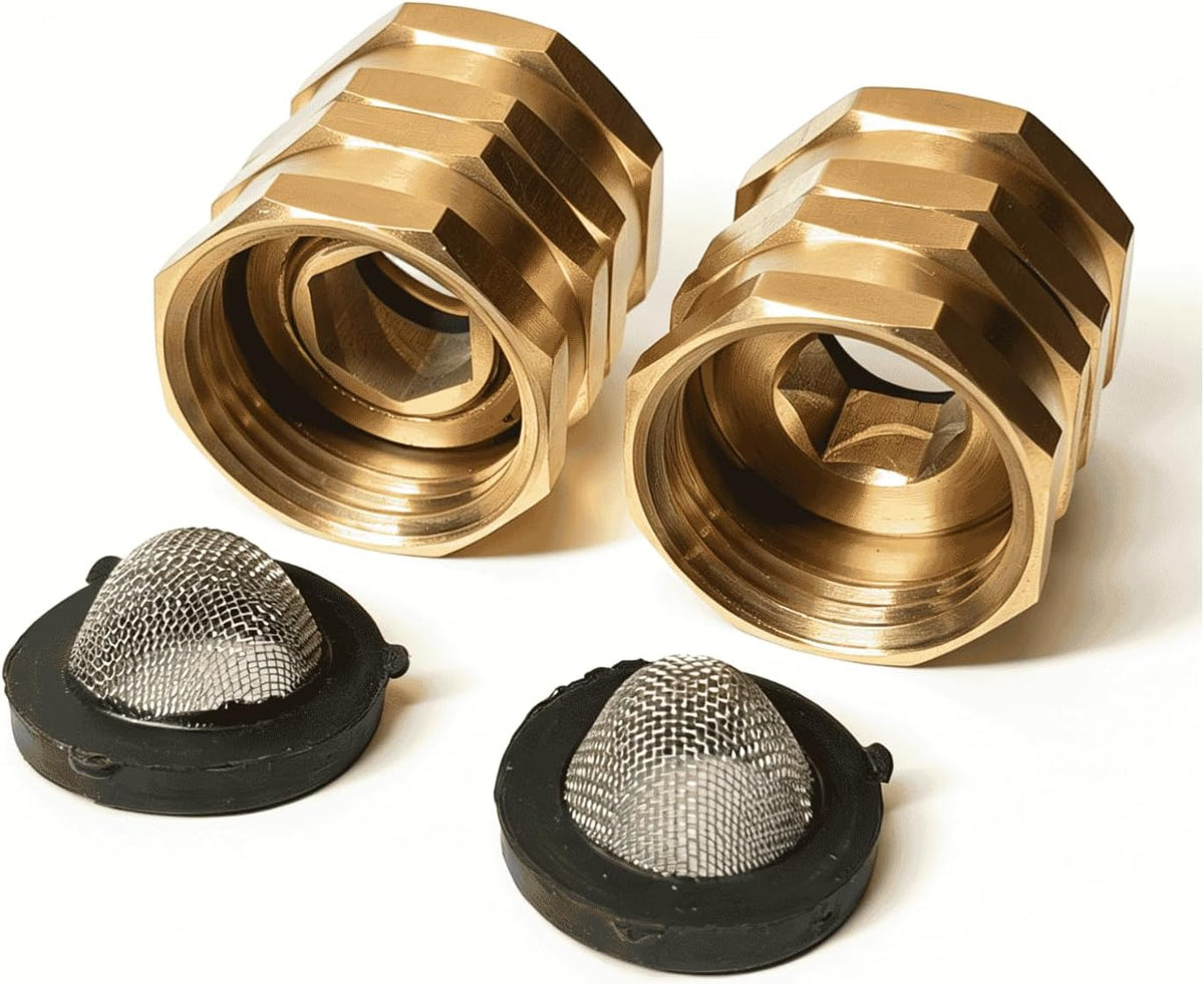 Female to Female Garden Hose Adapter 3/4" Brass Double Female Coupler with Filter Screen - Connect Two Hoses, Repair Broken Hose, Pressure Washer Adapter, Leak Proof (2 Pack)