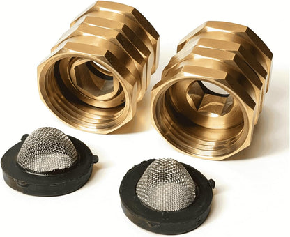 Female to Female Garden Hose Adapter 3/4" Brass Double Female Coupler with Filter Screen - Connect Two Hoses, Repair Broken Hose, Pressure Washer Adapter, Leak Proof (2 Pack)