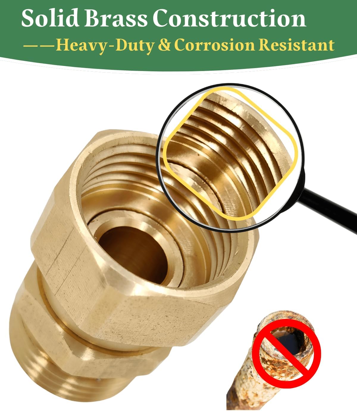 Garden Hose Swivel Adapter Fitting,Pressure Washer Gun Swivel Connector Joint Anti Twisting Fitting,3/4 Ght Female X 3/4 Ghtmale Adapter,Good Sealing Performance with No Leaks,Brass