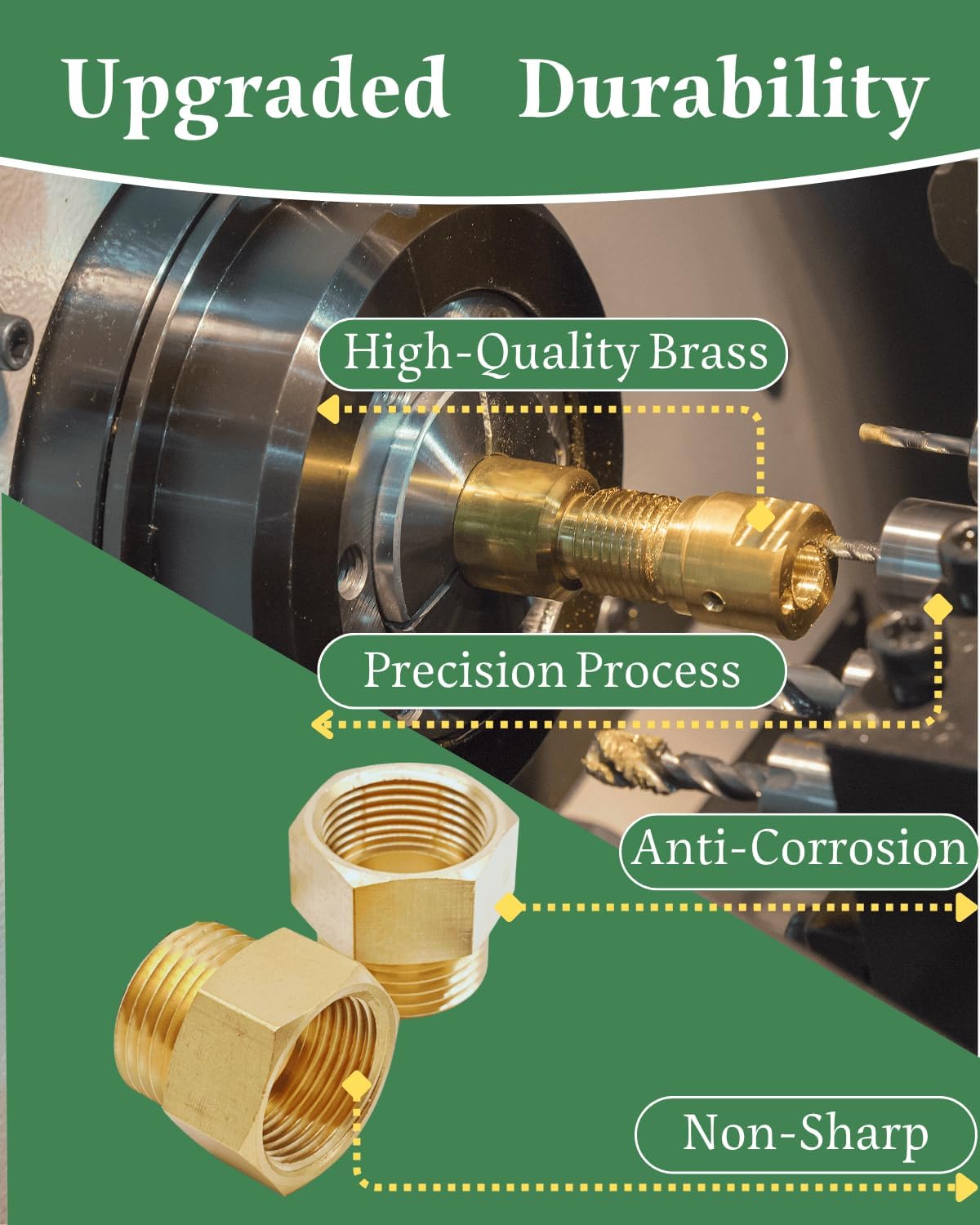 2 Pack 3/4” GHT Male to 3/4” NPT Female Adapter,No Leak,Brass Ght to Npt Adapter Suitable for Garden Hoses,Water Hoses, Outdoor Pipes