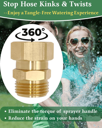 Garden Hose Swivel Adapter Fitting,Pressure Washer Gun Swivel Connector Joint Anti Twisting Fitting,3/4 Ght Female X 3/4 Ghtmale Adapter,Good Sealing Performance with No Leaks,Brass