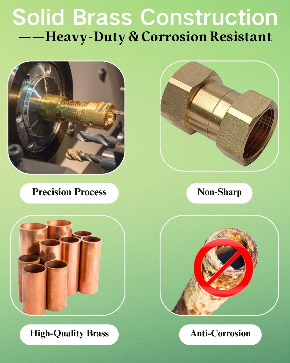 Heavy Duty Brass Garden Hose Female to Female Adapter, 3/4 GHT Double Female Garden Hose Connector, Leak-Proof Design for Garden Watering, Sprinkler System, RV & Pool