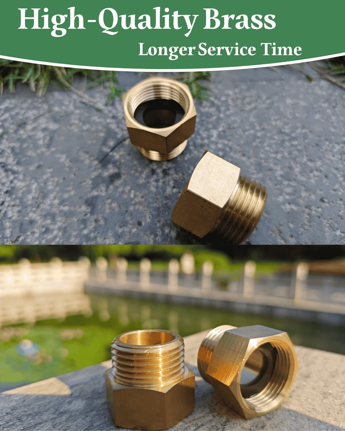 2 Pack 3/4” GHT Male to 3/4” NPT Female Adapter,No Leak,Brass Ght to Npt Adapter Suitable for Garden Hoses,Water Hoses, Outdoor Pipes