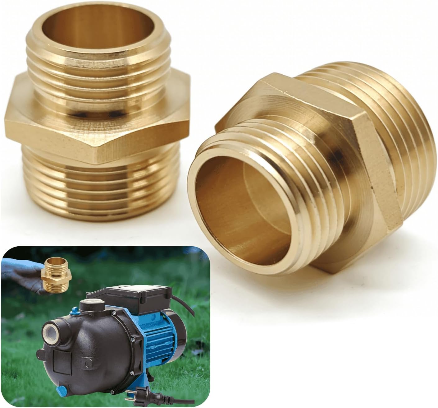 1” NPT Male x 3/4” GHT Male Garden Hose Adapter,Male Hose Connector No Leak,Brass Ght to Npt Adapter Suitable for Shallow Well Pump,Garden Hoses, Water Hoses, Outdoor Pipes(2 Pack)