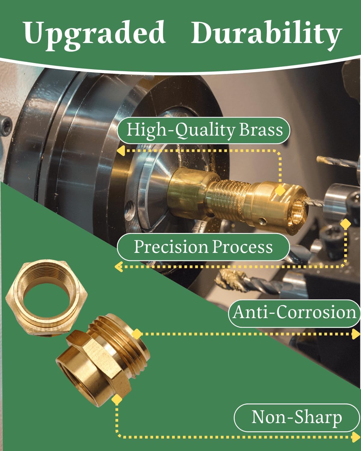 1/2 NPT Female to 3/4 GHT Male Garden Hose Adapter,Female to Male Hose Connector No Leak,Brass Ght to Npt Adapter Suitable for Garden Hoses,Water Hoses, Outdoor Pipes(2 Pack)