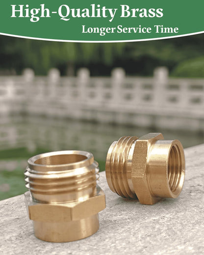 1/2 NPT Female to 3/4 GHT Male Garden Hose Adapter,Female to Male Hose Connector No Leak,Brass Ght to Npt Adapter Suitable for Garden Hoses,Water Hoses, Outdoor Pipes(2 Pack)