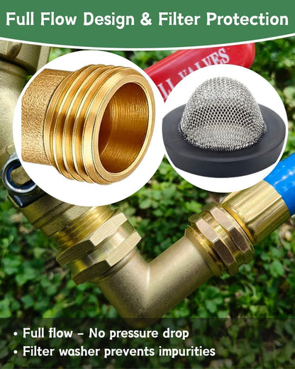 90° Garden Hose Elbow Connector for RV, Low Spigot/Faucets/Hose bib, Washing Machine Tight Room, Full Flow Water Swivel Elbow(Heavy Brass)