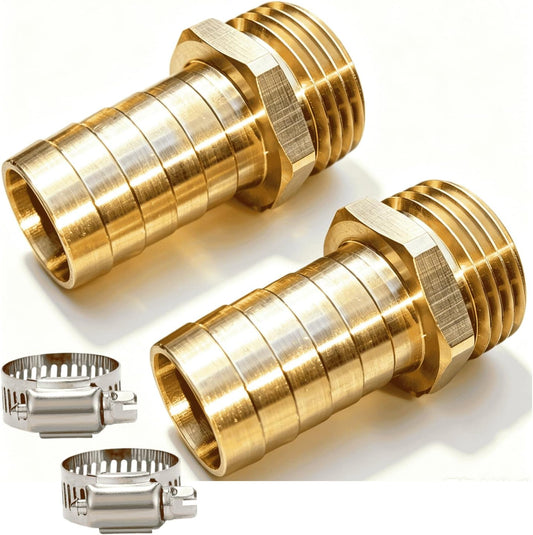 3/4" Barb to 3/4" Male GHT Brass Garden Hose Adapter, 3/4 Inch Hose Barb to 3/4 Male Garden Hose Fitting Connector