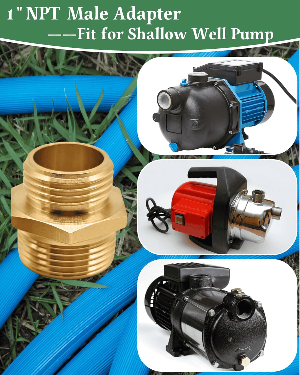 1” NPT Male x 3/4” GHT Male Garden Hose Adapter,Male Hose Connector No Leak,Brass Ght to Npt Adapter Suitable for Shallow Well Pump,Garden Hoses, Water Hoses, Outdoor Pipes(2 Pack)