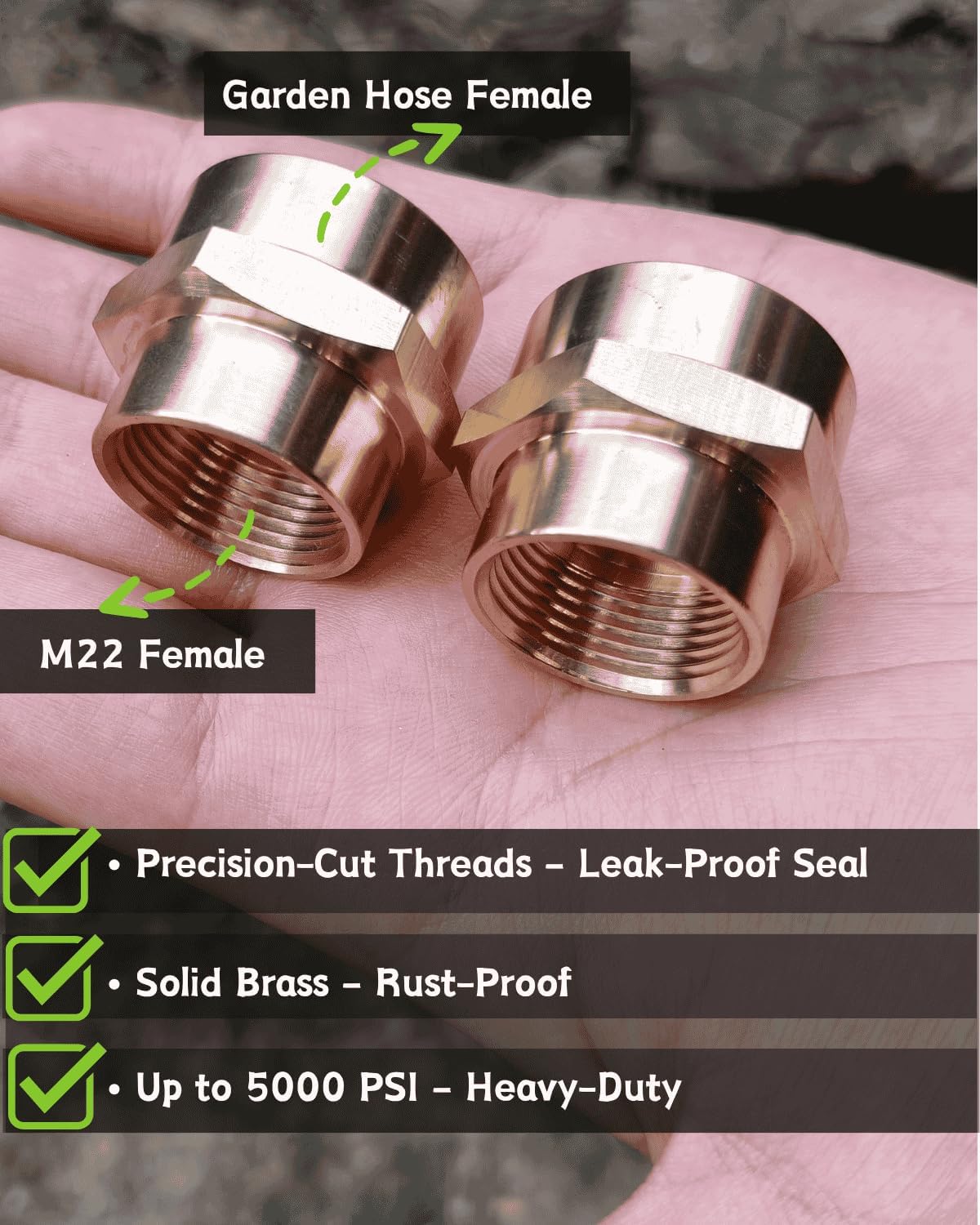 Garden Hose to Pressure Washer Adapter,M22 Female to 3/4 Garden Hose Female Attachment (Brass,2 Pack)