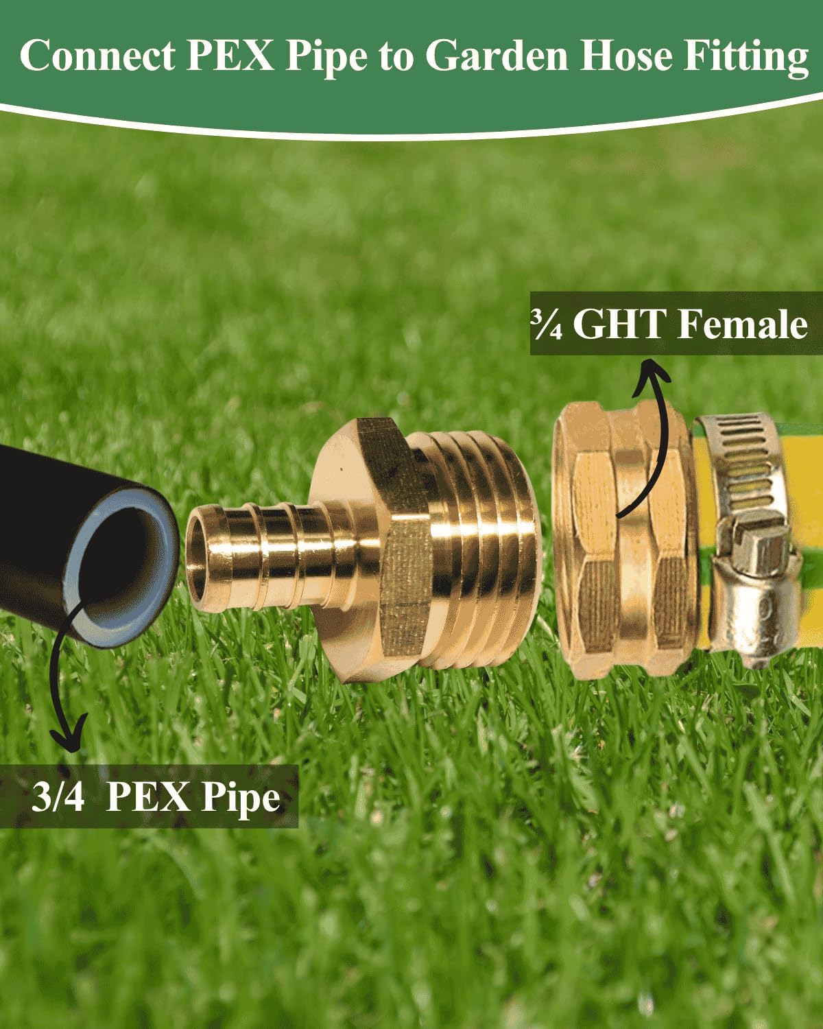 3/4"PEX to 3/4" Garden Hose Male Adapter for PEX-B/C Tubing (2 Pack,Brass) | 2 Pack Heavy-Duty Brass Leak-Proof