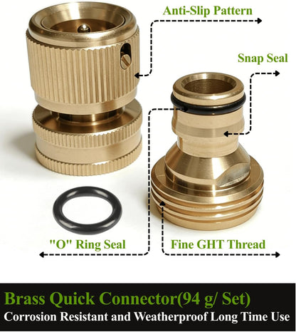 Quick Connect Hose Fittings-3/4 GHT Connection and Disconnection for Garden Hoses, Nozzles, Spigot and Sprinklers(Brass,2 Pack