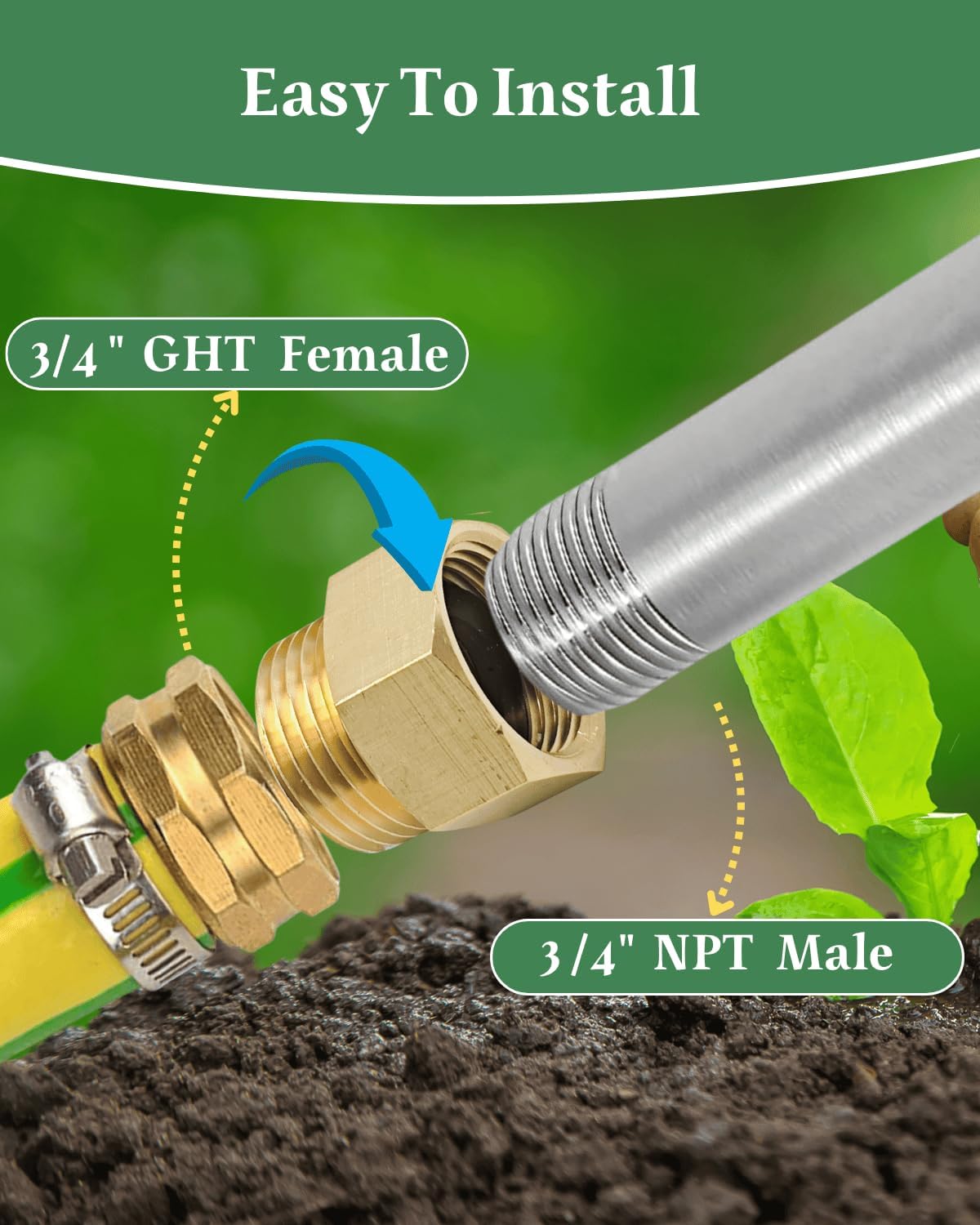 2 Pack 3/4” GHT Male to 3/4” NPT Female Adapter,No Leak,Brass Ght to Npt Adapter Suitable for Garden Hoses,Water Hoses, Outdoor Pipes
