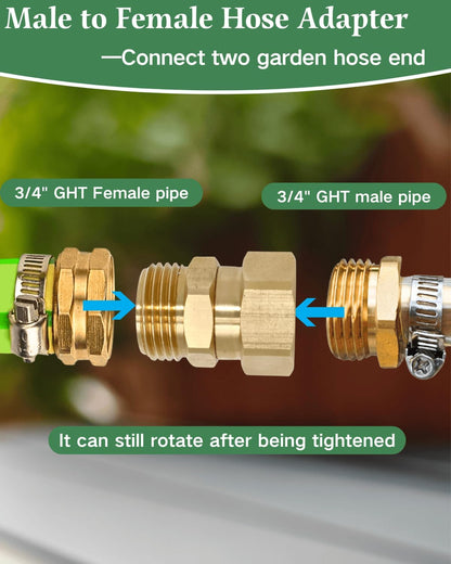 Garden Hose Swivel Adapter Fitting,Pressure Washer Gun Swivel Connector Joint Anti Twisting Fitting,3/4 Ght Female X 3/4 Ghtmale Adapter,Good Sealing Performance with No Leaks,Brass