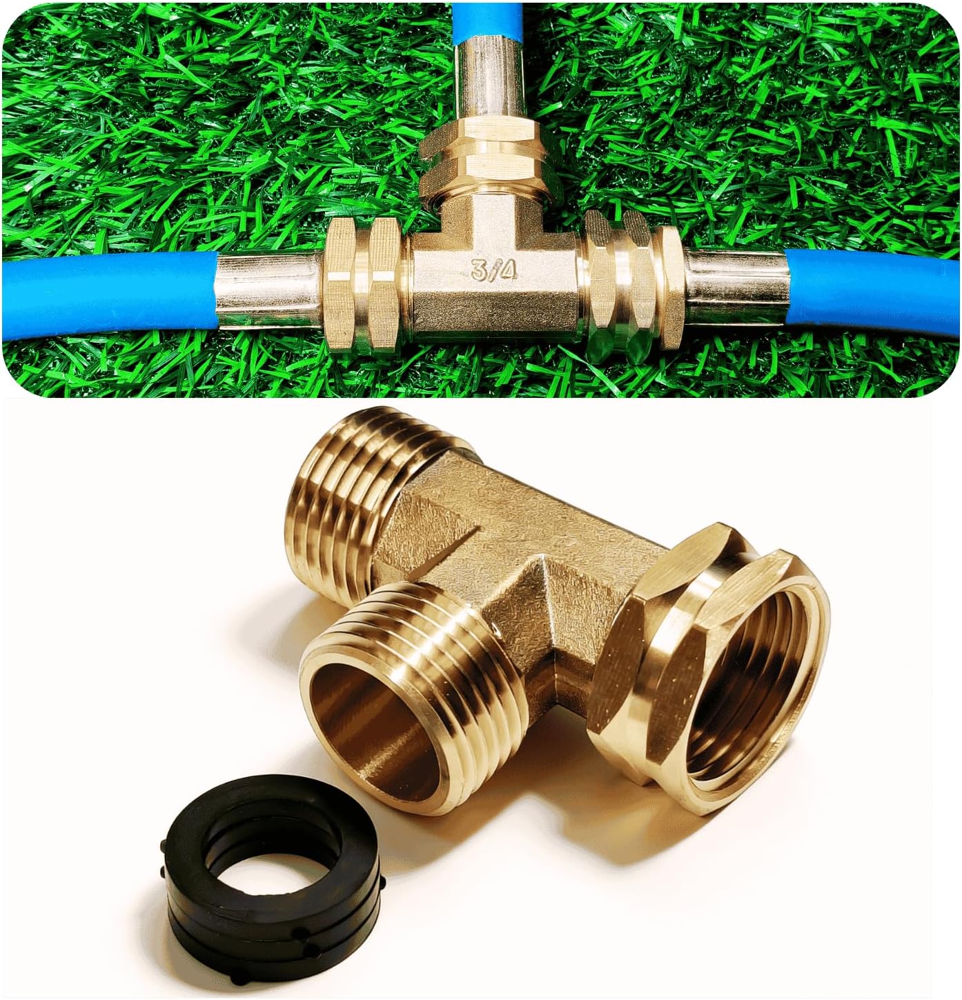 Garden Hose Tee Fitting,3/4" GHT Female-Male -Male 3 Way Swivel Adapter as a Splitter for Watering Hoses and Branching Three Pipes End (Heavy Duty Brass)