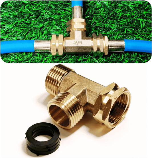 Garden Hose Tee Fitting,3/4" GHT Female-Male -Male 3 Way Swivel Adapter as a Splitter for Watering Hoses and Branching Three Pipes End (Heavy Duty Brass)