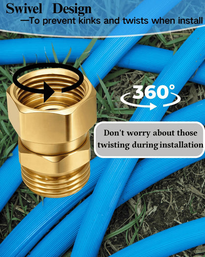 Garden Hose Swivel Adapter Fitting,Pressure Washer Gun Swivel Connector Joint Anti Twisting Fitting,3/4 Ght Female X 3/4 Ghtmale Adapter,Good Sealing Performance with No Leaks,Brass
