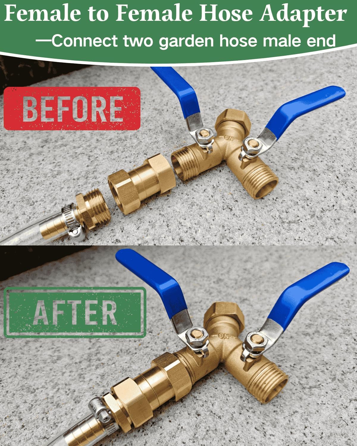 Heavy Duty Brass Garden Hose Female to Female Adapter, 3/4 GHT Double Female Garden Hose Connector, Leak-Proof Design for Garden Watering, Sprinkler System, RV & Pool