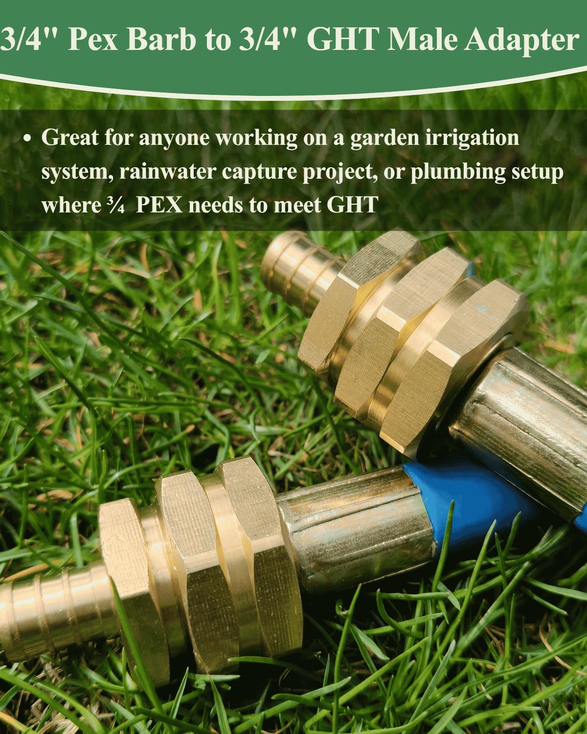 3/4"PEX to 3/4" Garden Hose Male Adapter for PEX-B/C Tubing (2 Pack,Brass) | 2 Pack Heavy-Duty Brass Leak-Proof
