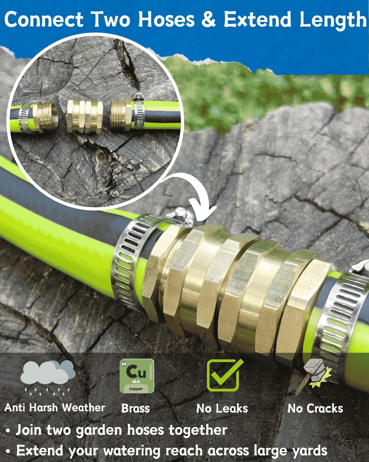 Female to Female Garden Hose Adapter 3/4" Brass Double Female Coupler with Filter Screen - Connect Two Hoses, Repair Broken Hose, Pressure Washer Adapter, Leak Proof (2 Pack)