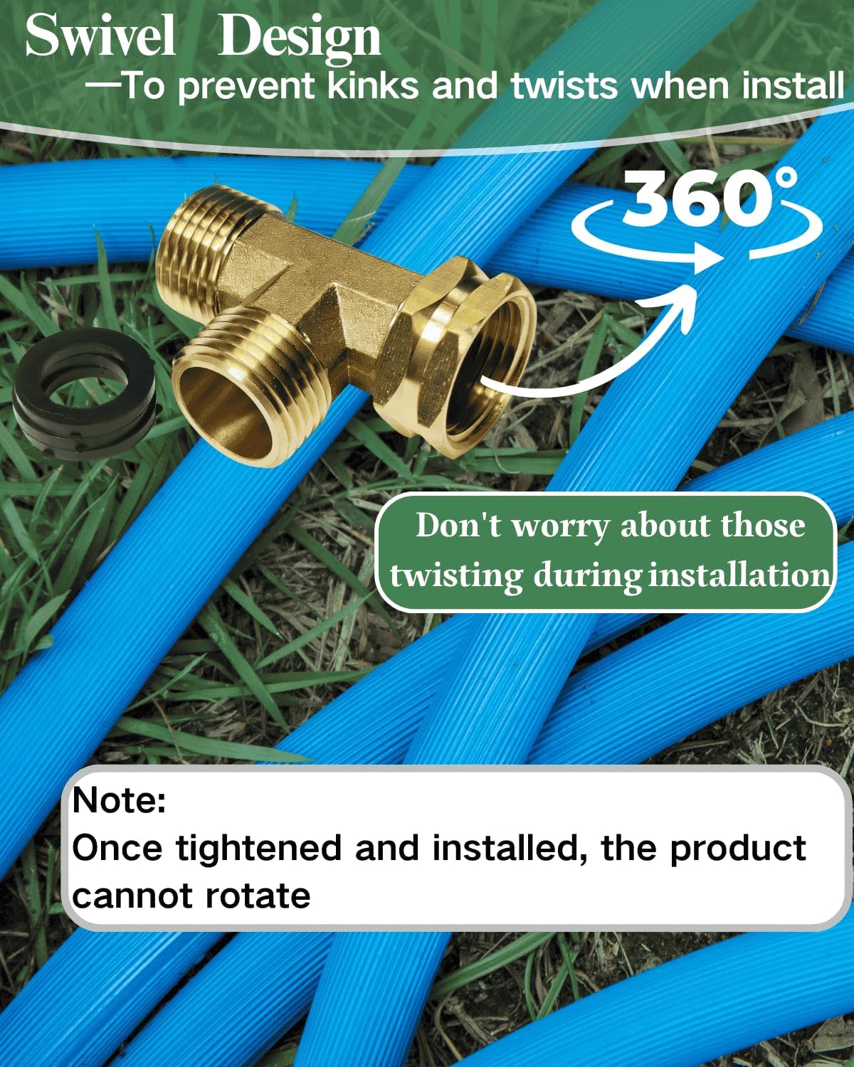 Garden Hose Tee Fitting,3/4" GHT Female-Male -Male 3 Way Swivel Adapter as a Splitter for Watering Hoses and Branching Three Pipes End (Heavy Duty Brass)