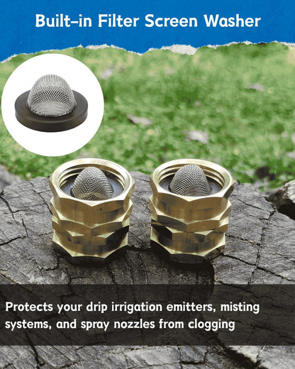 Female to Female Garden Hose Adapter 3/4" Brass Double Female Coupler with Filter Screen - Connect Two Hoses, Repair Broken Hose, Pressure Washer Adapter, Leak Proof (2 Pack)