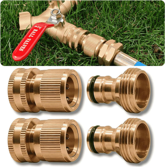 Quick Connect Hose Fittings-3/4 GHT Connection and Disconnection for Garden Hoses, Nozzles, Spigot and Sprinklers(Brass,2 Pack
