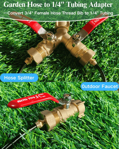 Garden Hose to 1/4" Tubing Adapter,Convert 3/4" Female Hose Bib to 1/4" Tubing, 3/4" to 1/4" Water Adapter Brass Fittings with Washers for Garden Irrigation, Misting System