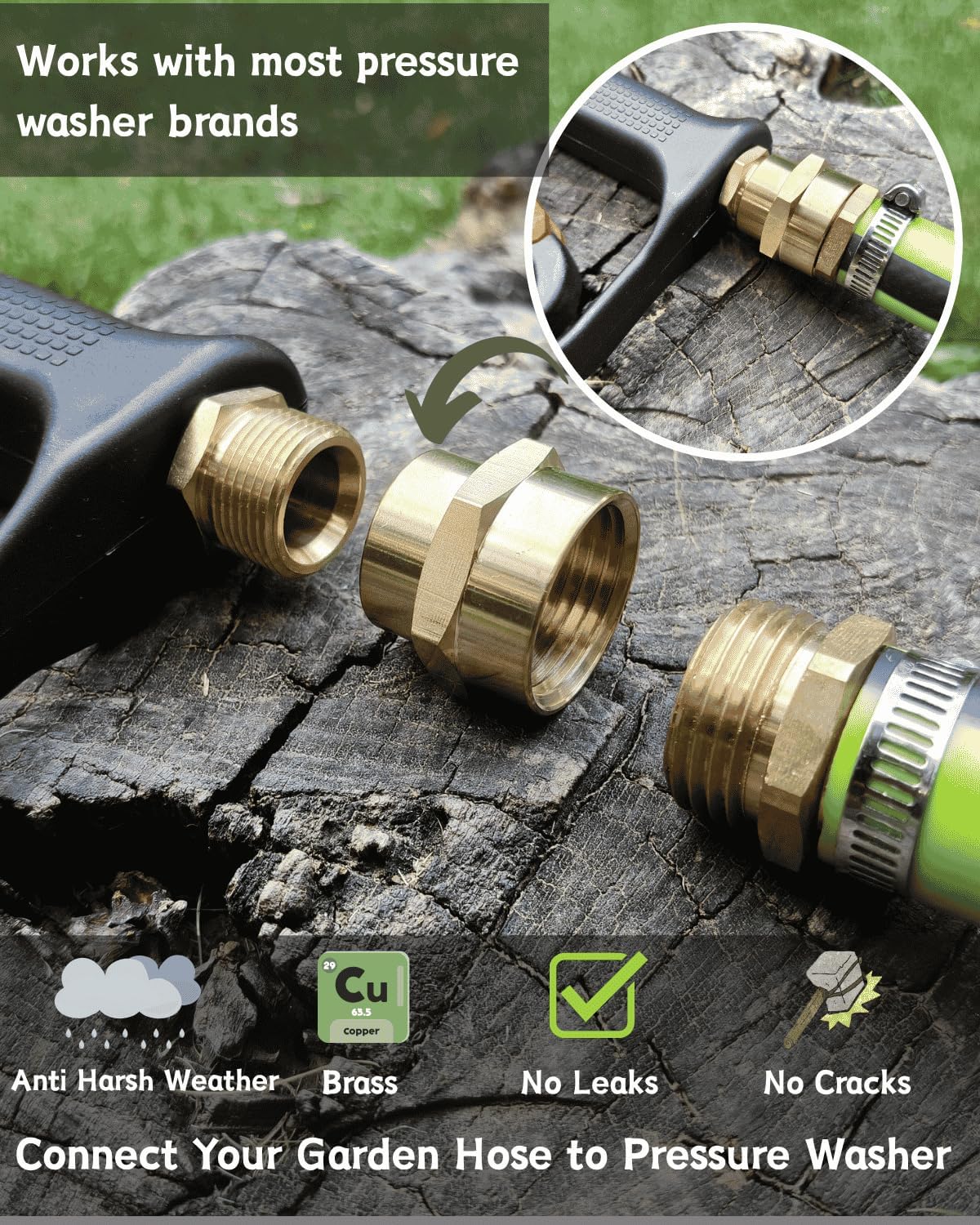 Garden Hose to Pressure Washer Adapter,M22 Female to 3/4 Garden Hose Female Attachment (Brass,2 Pack)