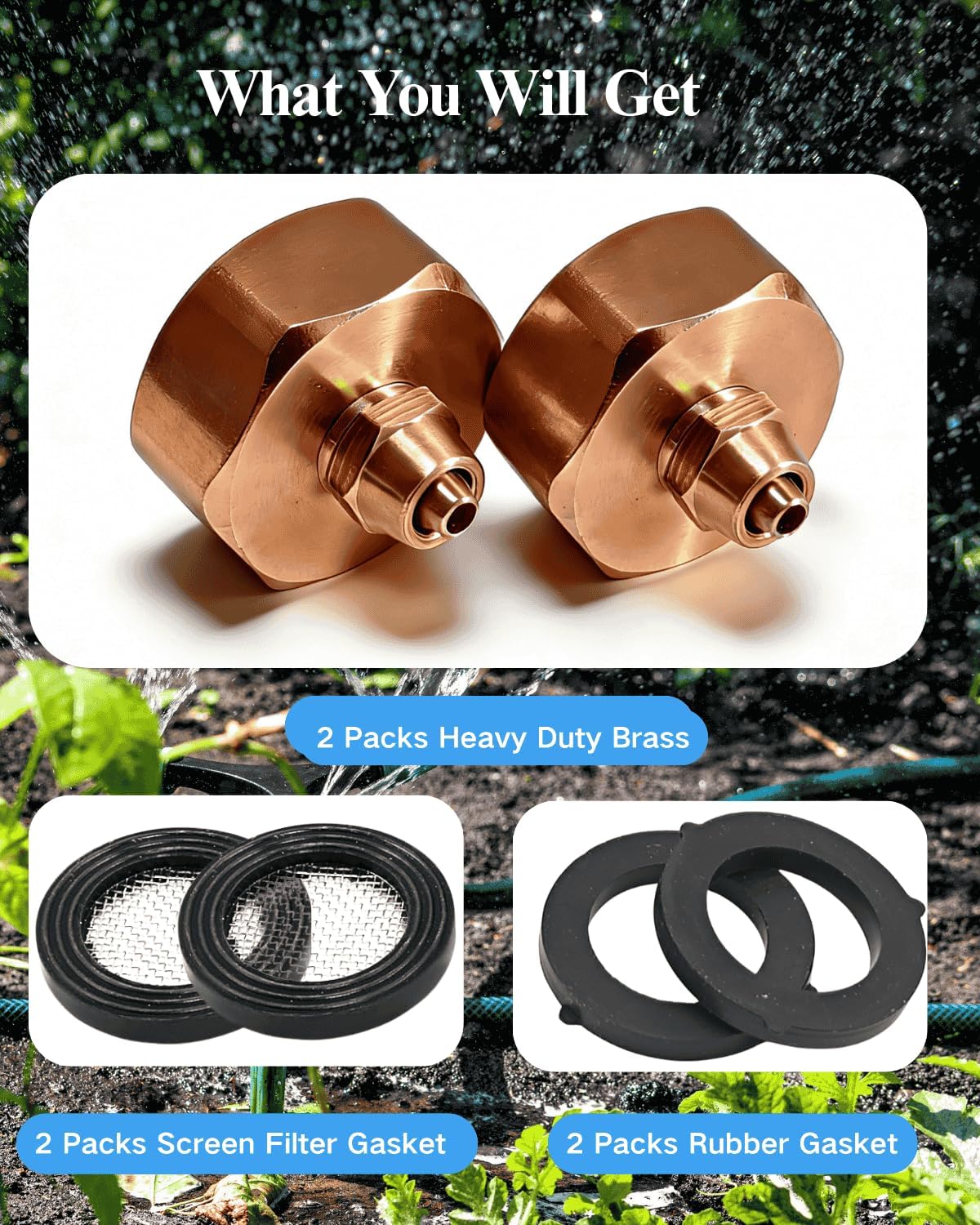 Garden Hose to 1/4" Tubing Adapter,Convert 3/4" Female Hose Bib to 1/4" Tubing, 3/4" to 1/4" Water Adapter Brass Fittings with Washers for Garden Irrigation, Misting System