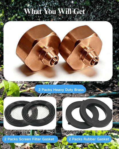 Garden Hose to 1/4" Tubing Adapter,Convert 3/4" Female Hose Bib to 1/4" Tubing, 3/4" to 1/4" Water Adapter Brass Fittings with Washers for Garden Irrigation, Misting System
