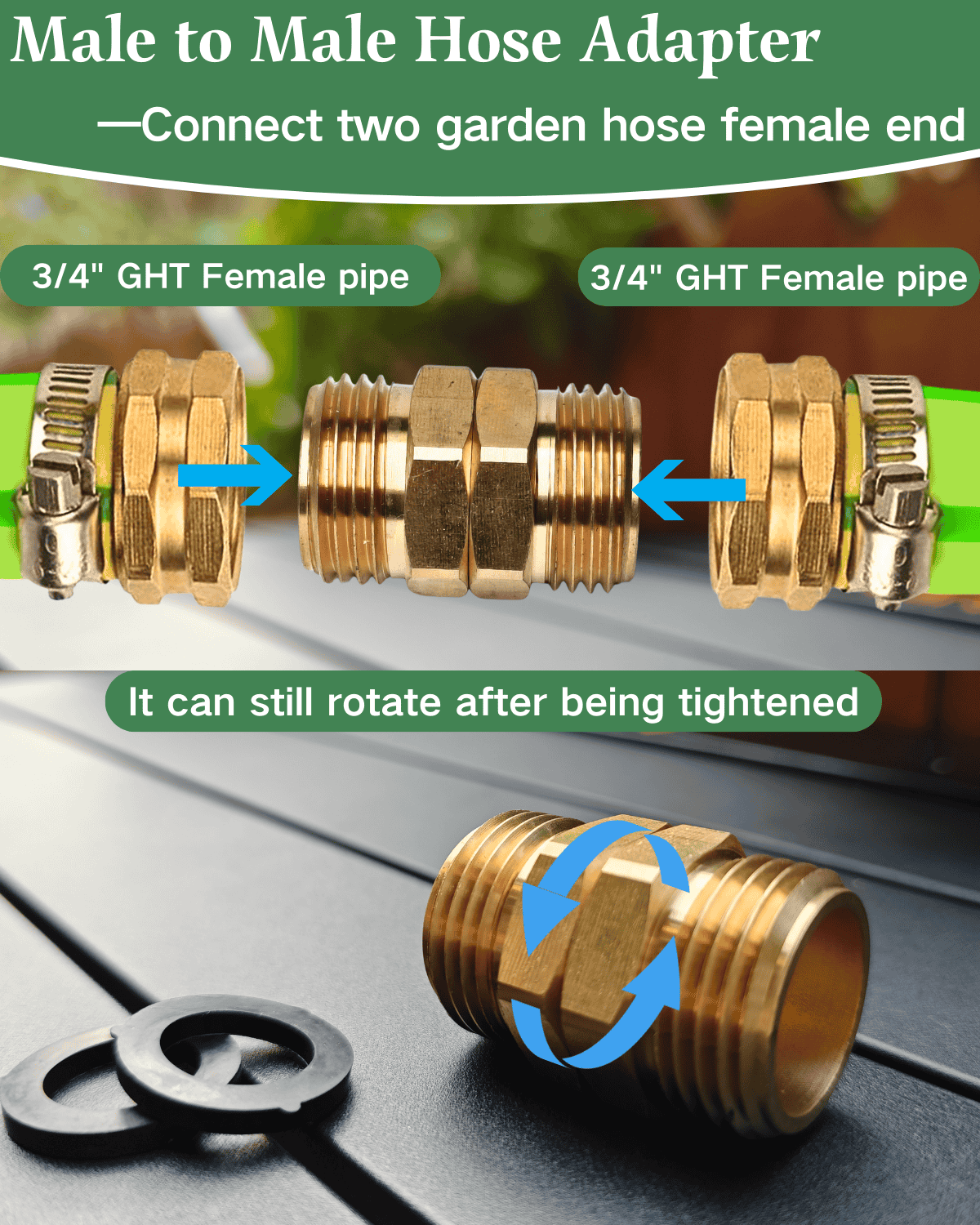 Male to Male Garden Hose Adapter (Swivel)