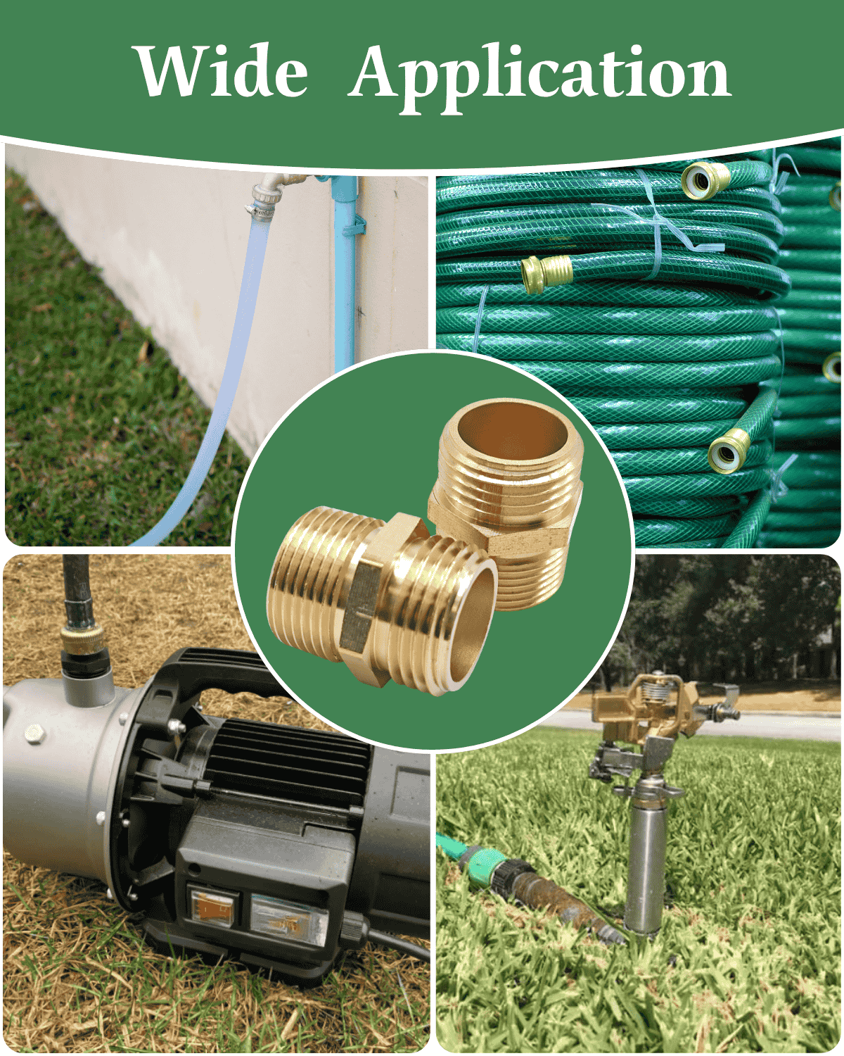 Garden hose to 3/4" pipe adapter connecting hose to irrigation system