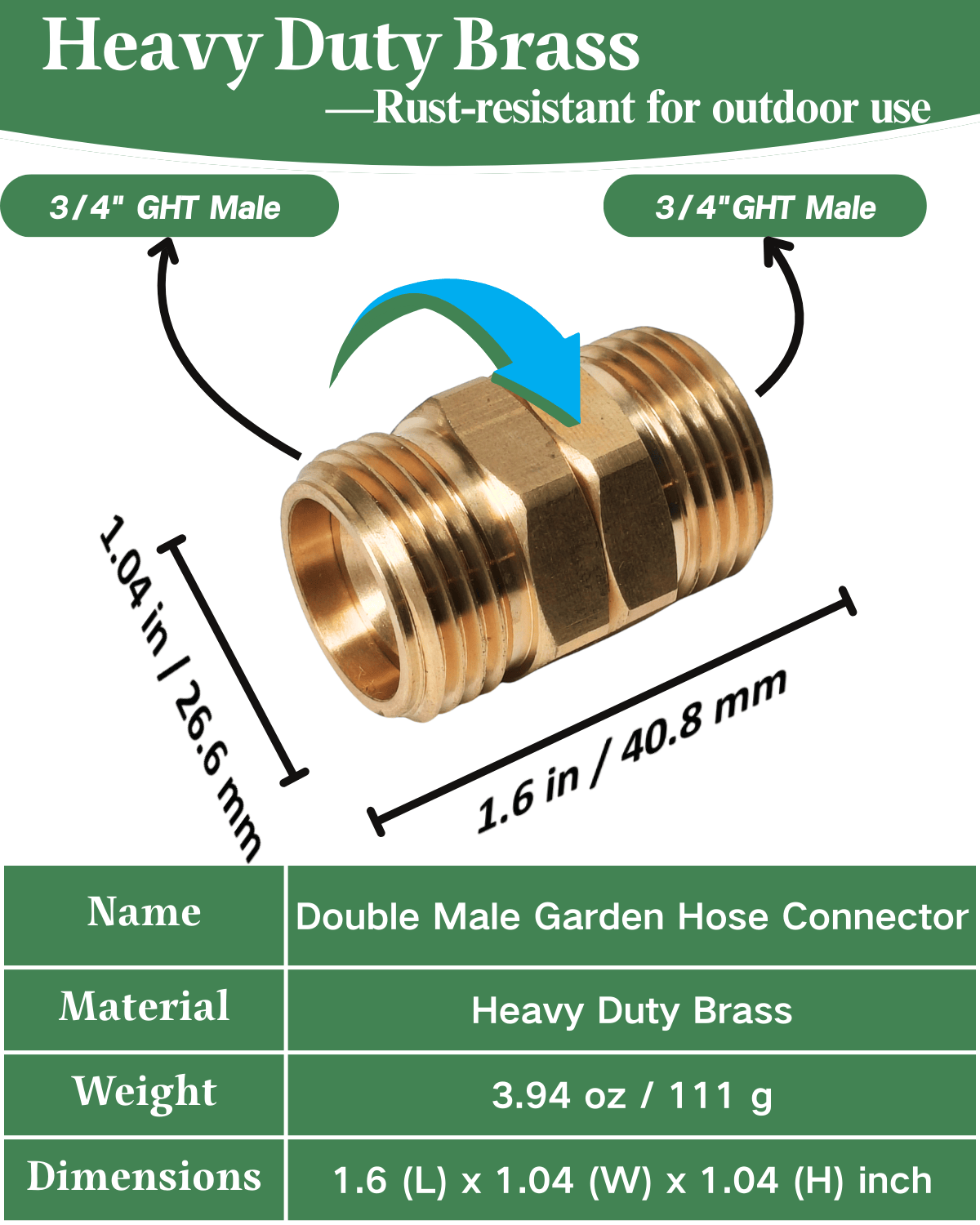 Male to Male Garden Hose Adapter (Swivel)
